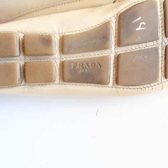 AUTHENTIC Prada Cream Leather Bow Detail Driving Loafers / Flat Slip On Shoes 7 - Picture 9 of 16